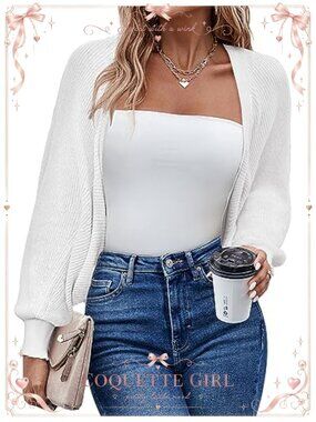 Women's Batwing Sleeve Knitted Cropped Bolero Shrug Open Front Cardigan